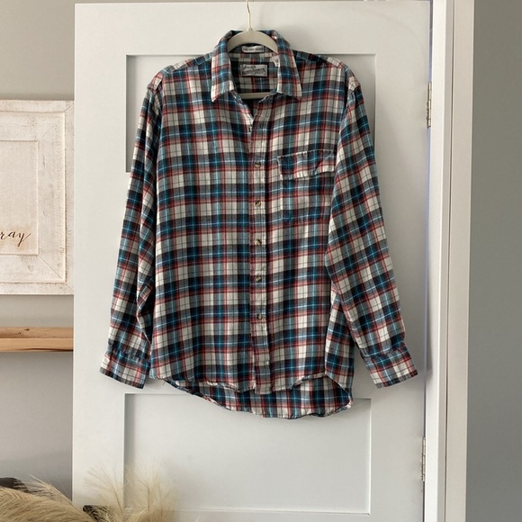 Sears Roebuck and Co. Flannel Shirt L Tall Button Down Single Needle Tailoring - Picture 7 of 8